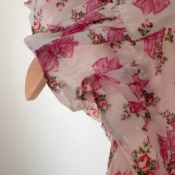 American Girl LoveshackFancy Pink Bow & Floral Flutter Sleeve Top - NWT - Picture 7 of 10